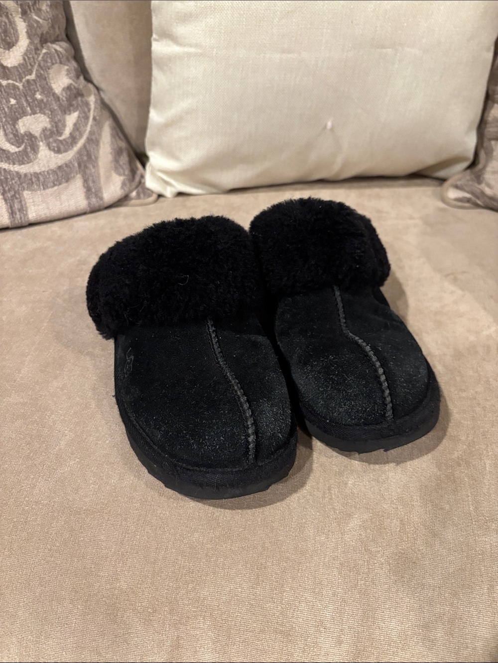 Ugg Kids Black Shearling-Lined Slip-On Shoes